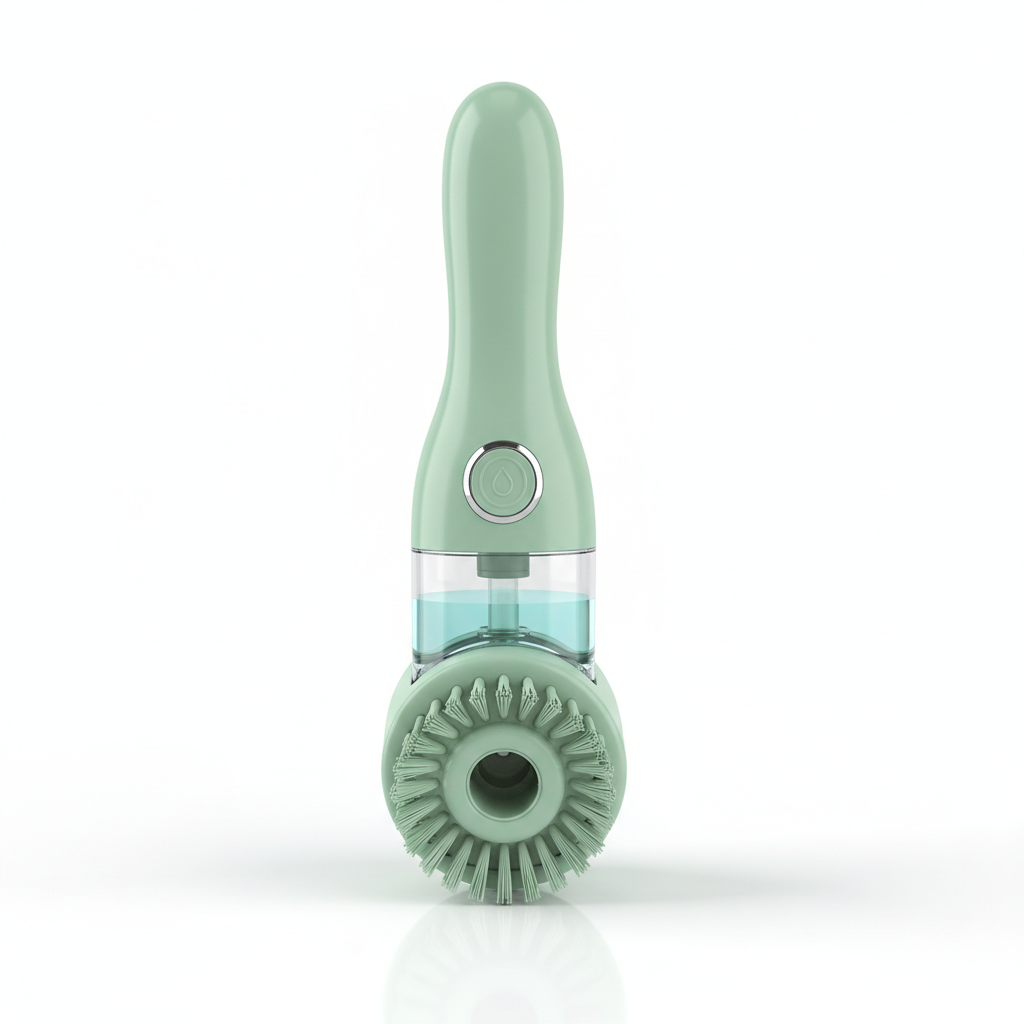 Multifunctional liquid dispensing cleaning brush on white background