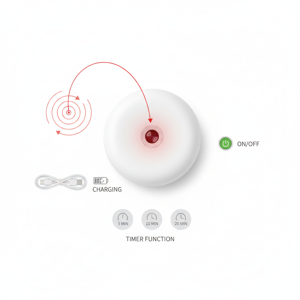 Automatic pet laser toy features infographic showing rotating beam patterns and functions