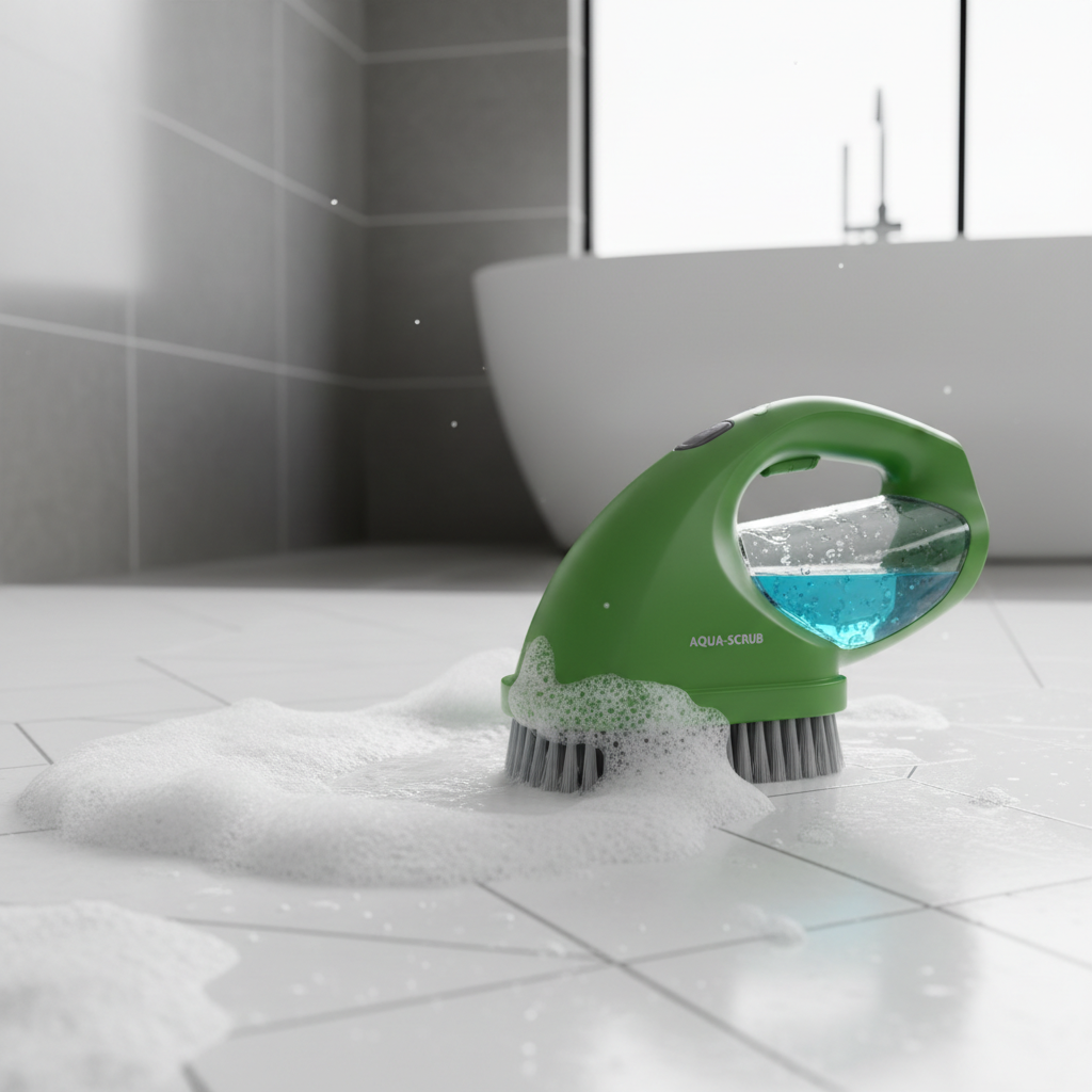 Electric cleaning brush scrubbing bathroom floor tiles