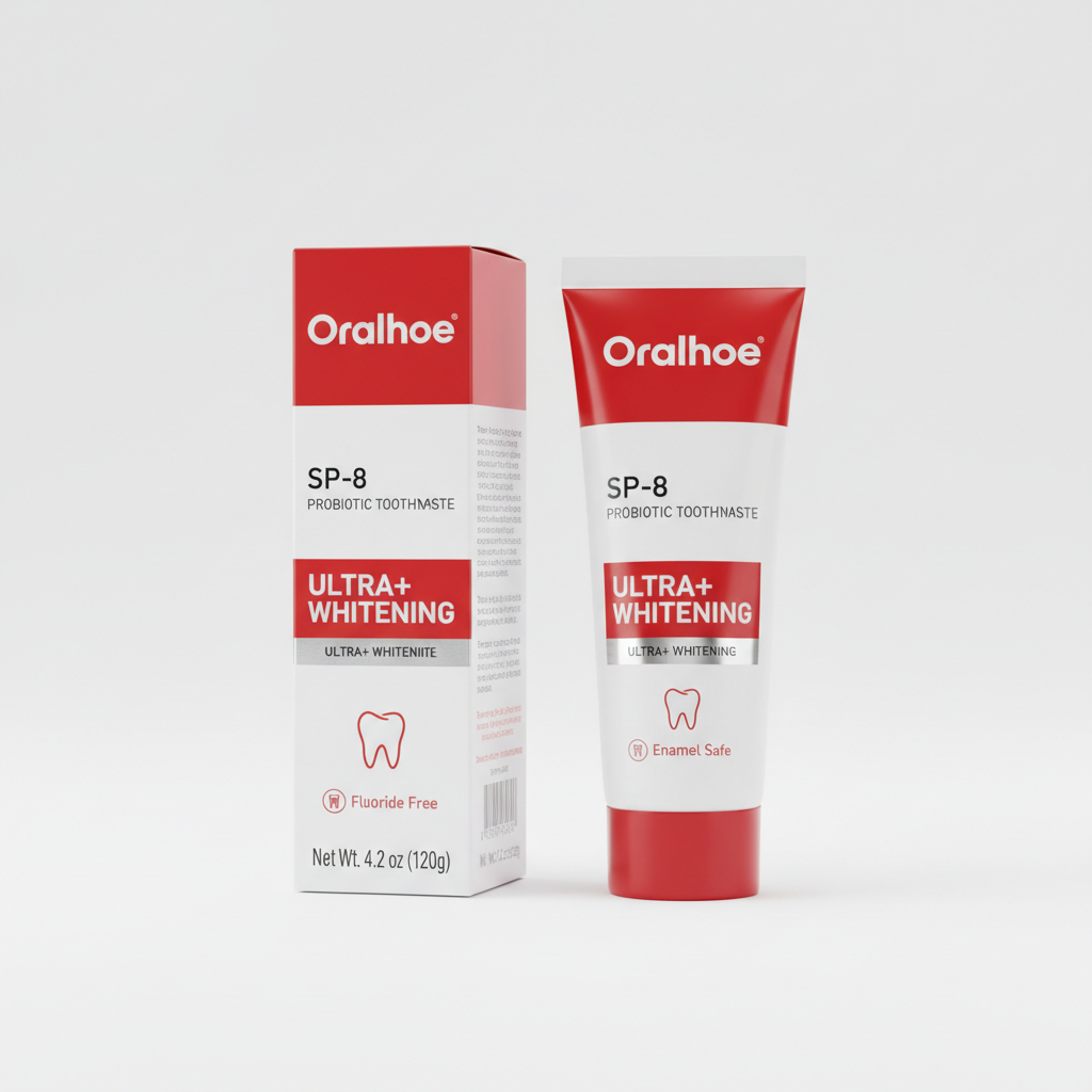 Oralhoe SP-8 Probiotic Toothpaste tube and box on white background