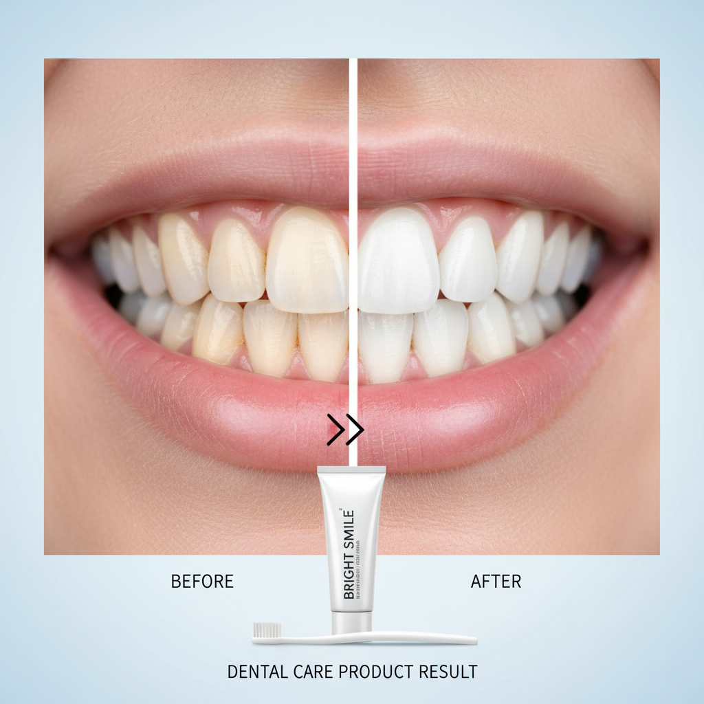 Before and after teeth whitening comparison showing dramatic results