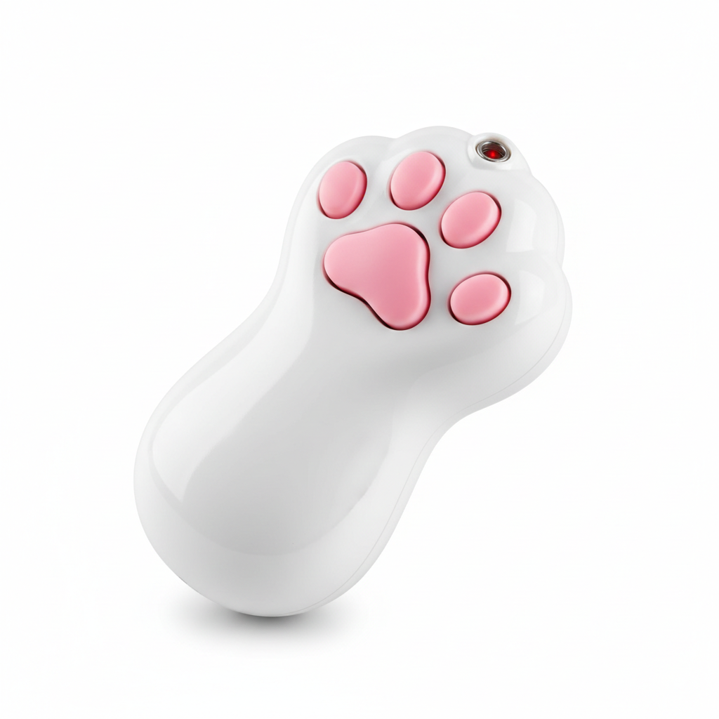 White cat paw shaped laser pointer toy on white background