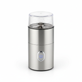 Small portable stainless steel electric grinder on white background