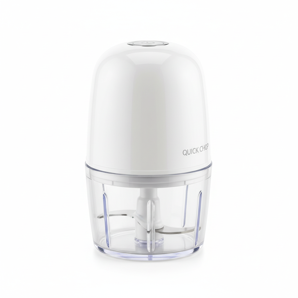 Mini electric food chopper on white background