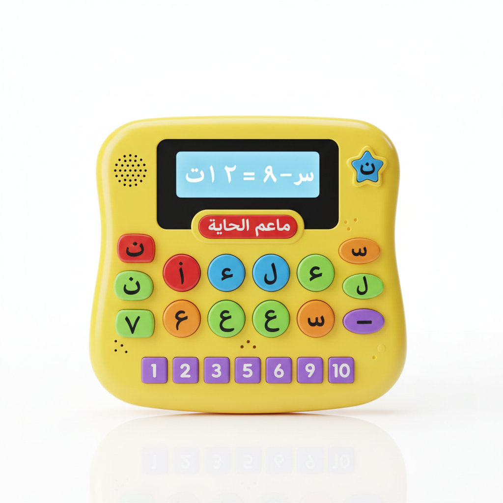 Yellow Arabic learning tablet toy on white background
