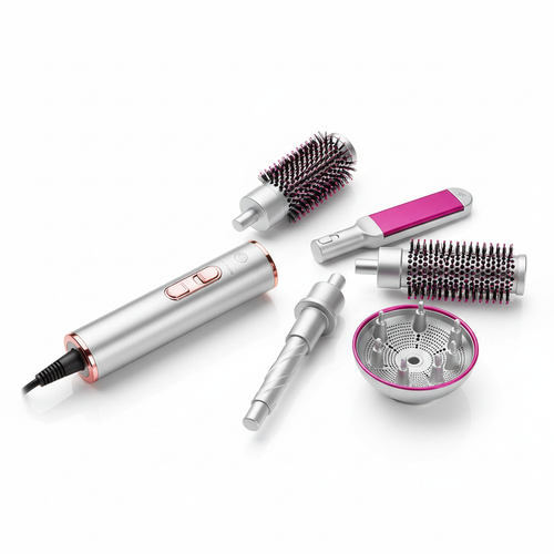 5-in-1 hot air brush styler set on white background