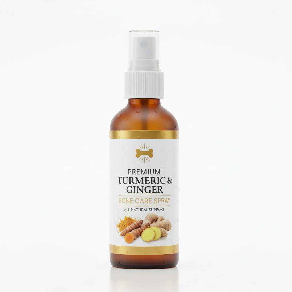 Premium Turmeric and Ginger Bone Care Spray bottle on white background